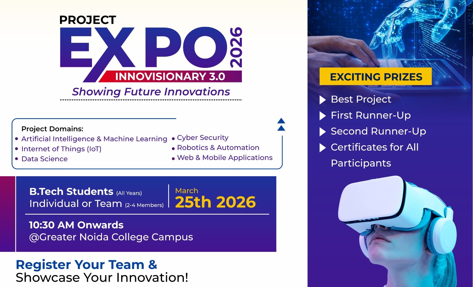 Project Expo “INNOVISIONARY 3.0” Showing Future Innovation organized at Greater Noida College.